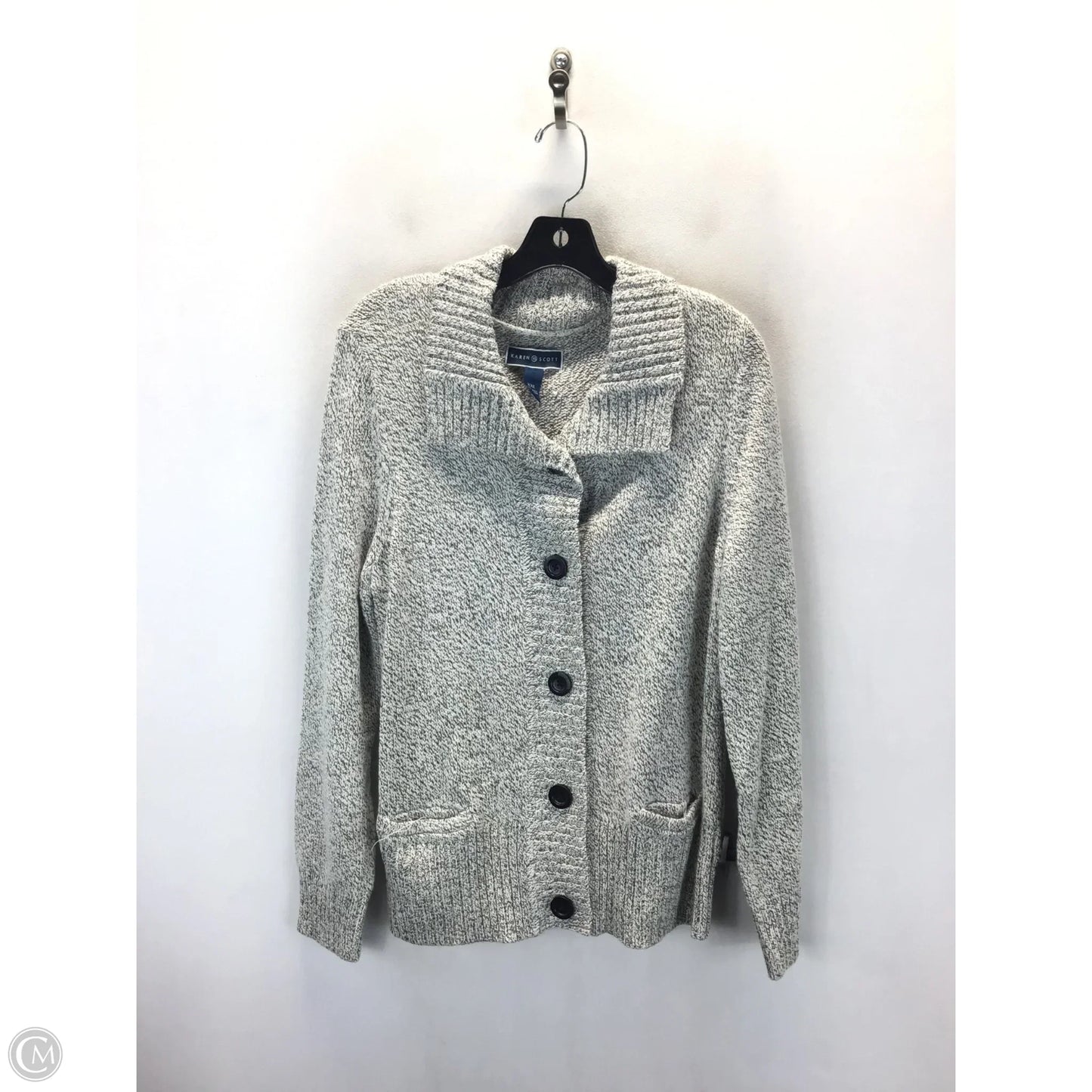 Sweater Cardigan By Karen Scott In Grey, Size: Xxl
