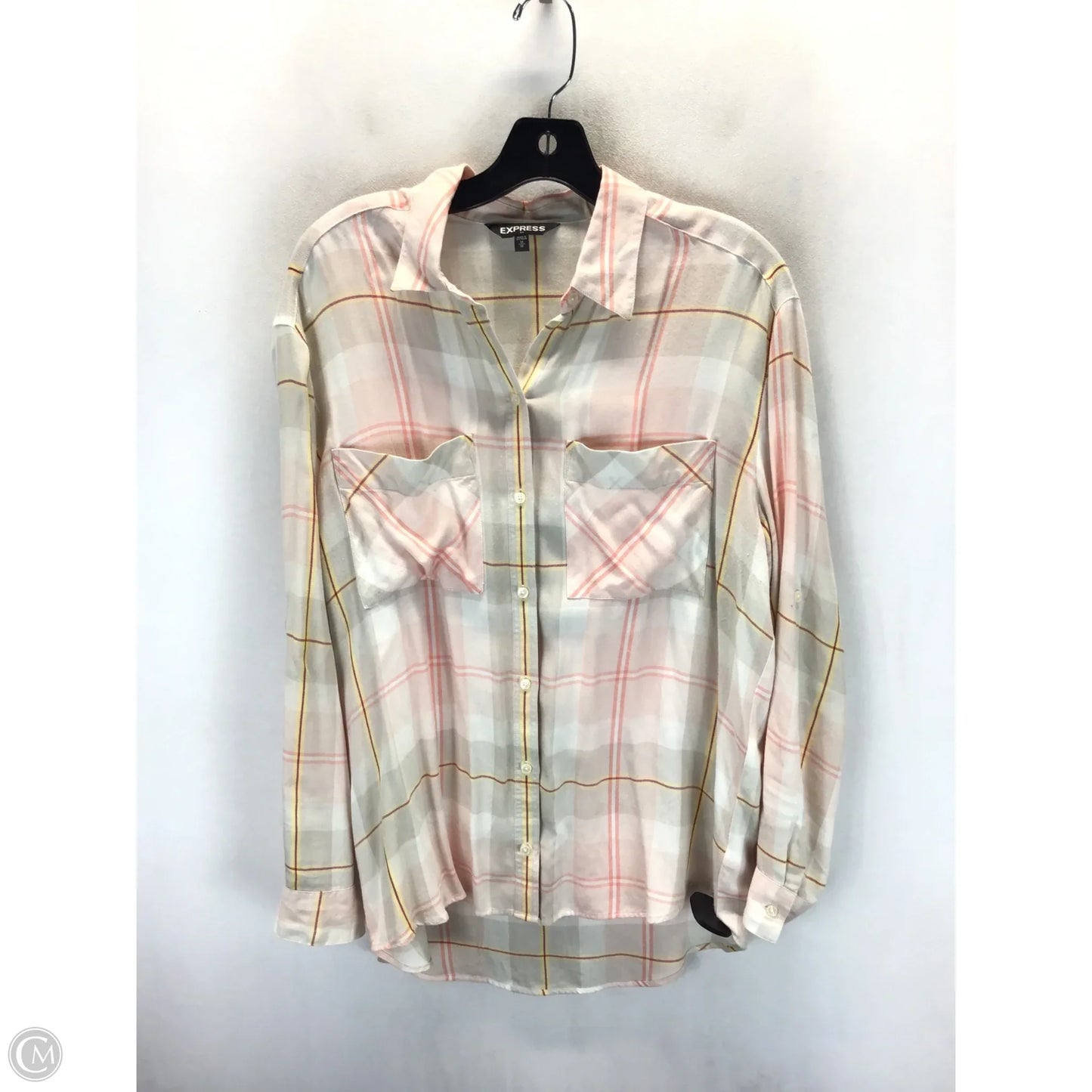 Top Long Sleeve By Express In Plaid Pattern, Size: M