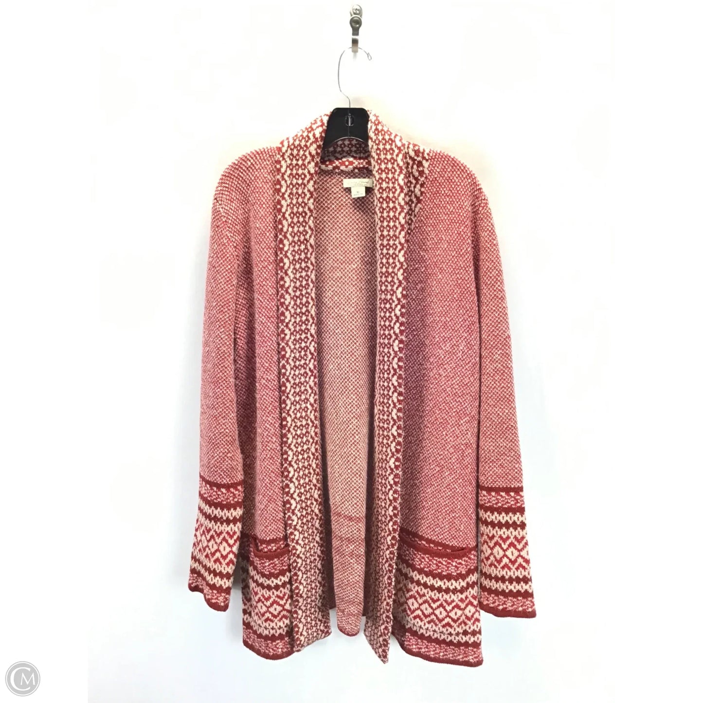 Sweater Cardigan By Lucky Brand In Red & Tan, Size: Xl