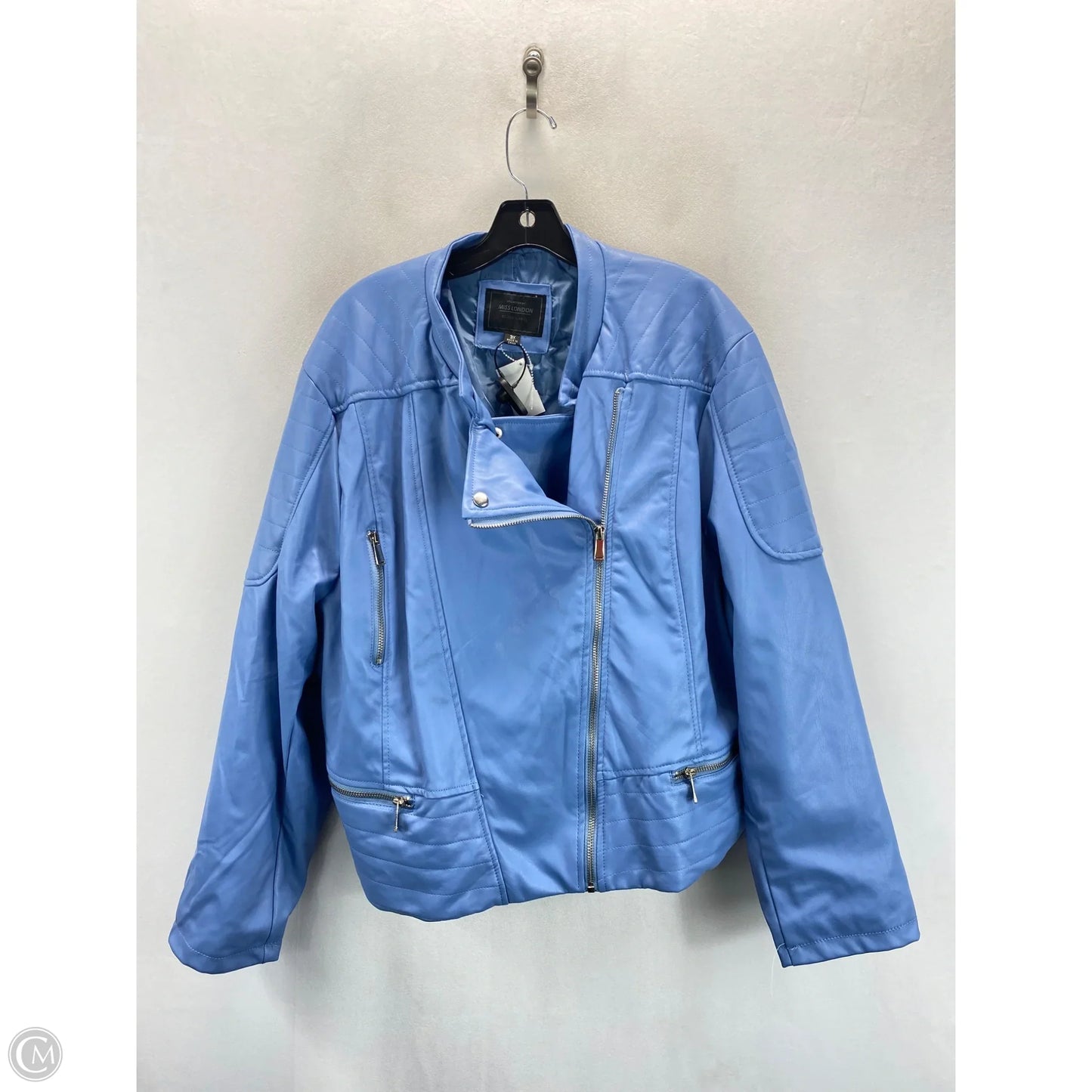 Jacket Moto Leather By Black Label In Blue, Size: 3x