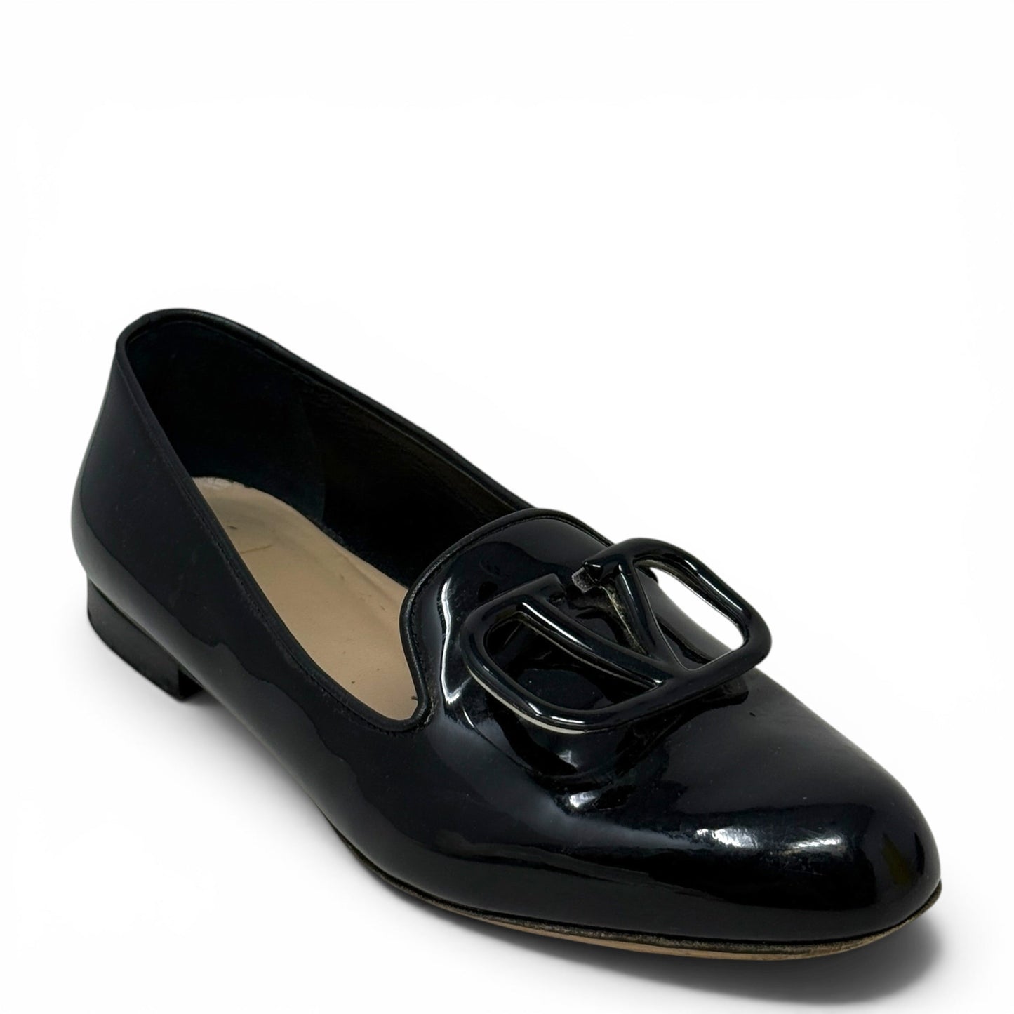 VLogo Patent Leather Loafers Luxury Designer By Valentino-garavani In Black, Size: 8.5 (IT 38.5)