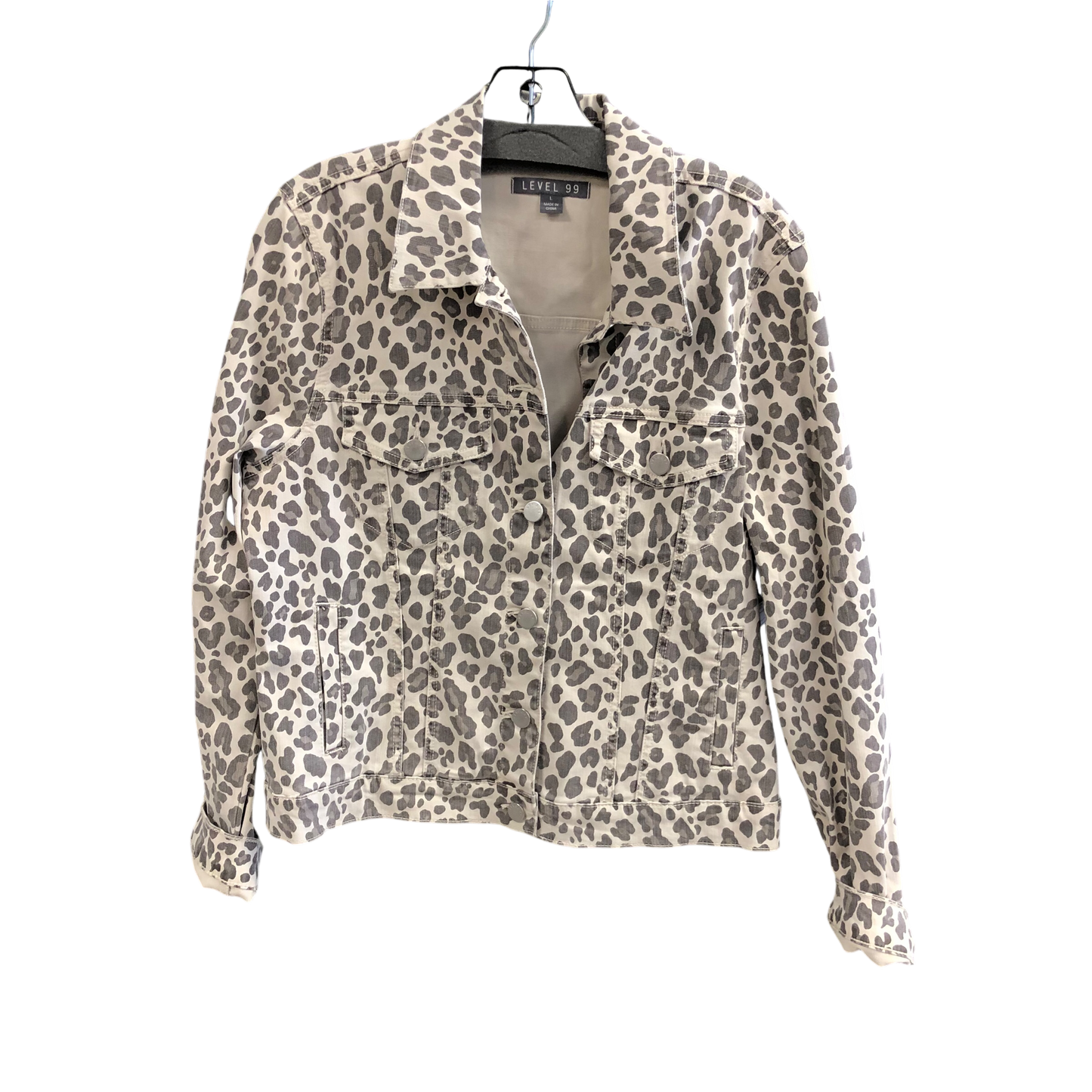 Jacket Denim By Level 99 In Animal Print, Size: L