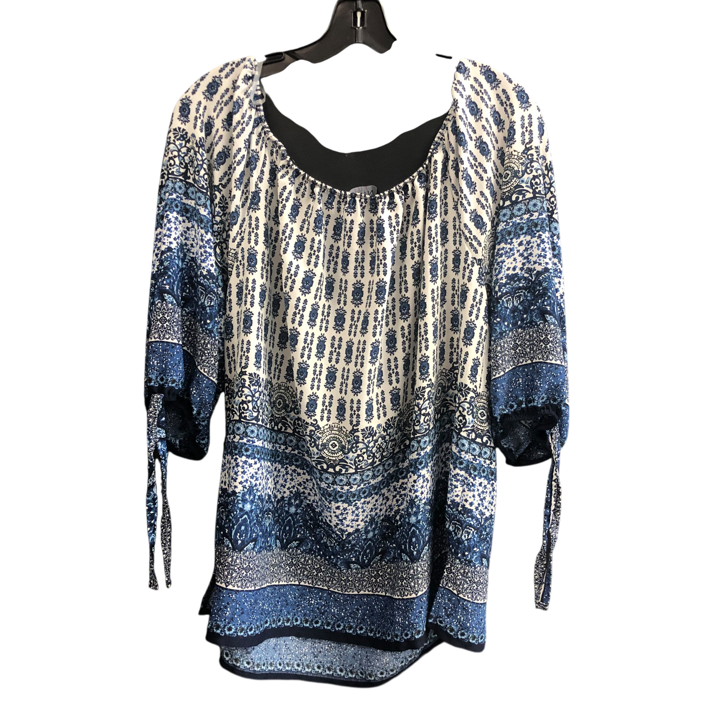 Top 3/4 Sleeve By Naif In Blue & White, Size: 2x