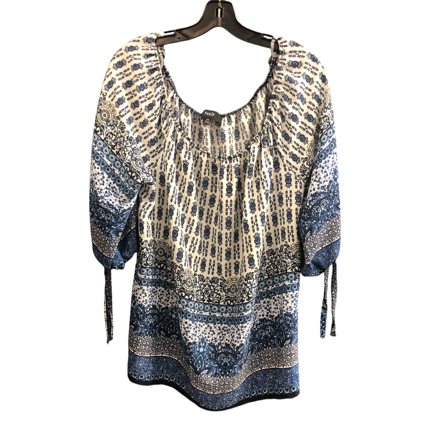 Top 3/4 Sleeve By Naif In Blue & White, Size: 2x