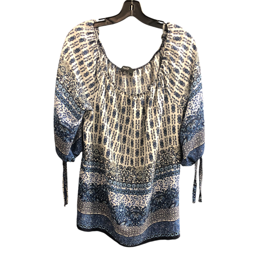 Top 3/4 Sleeve By Naif In Blue & White, Size: 2x