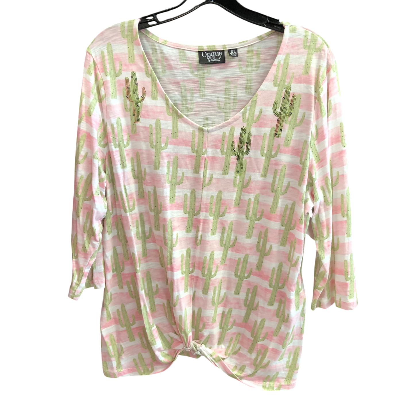 Top 3/4 Sleeve By Onque In Green & Pink, Size: Xl