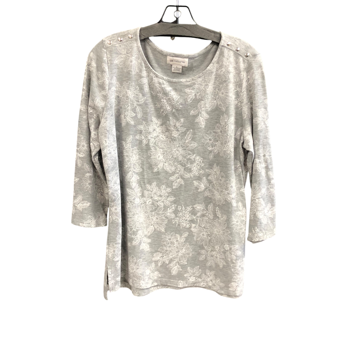 Top 3/4 Sleeve By Liz Claiborne In Grey & White, Size: L