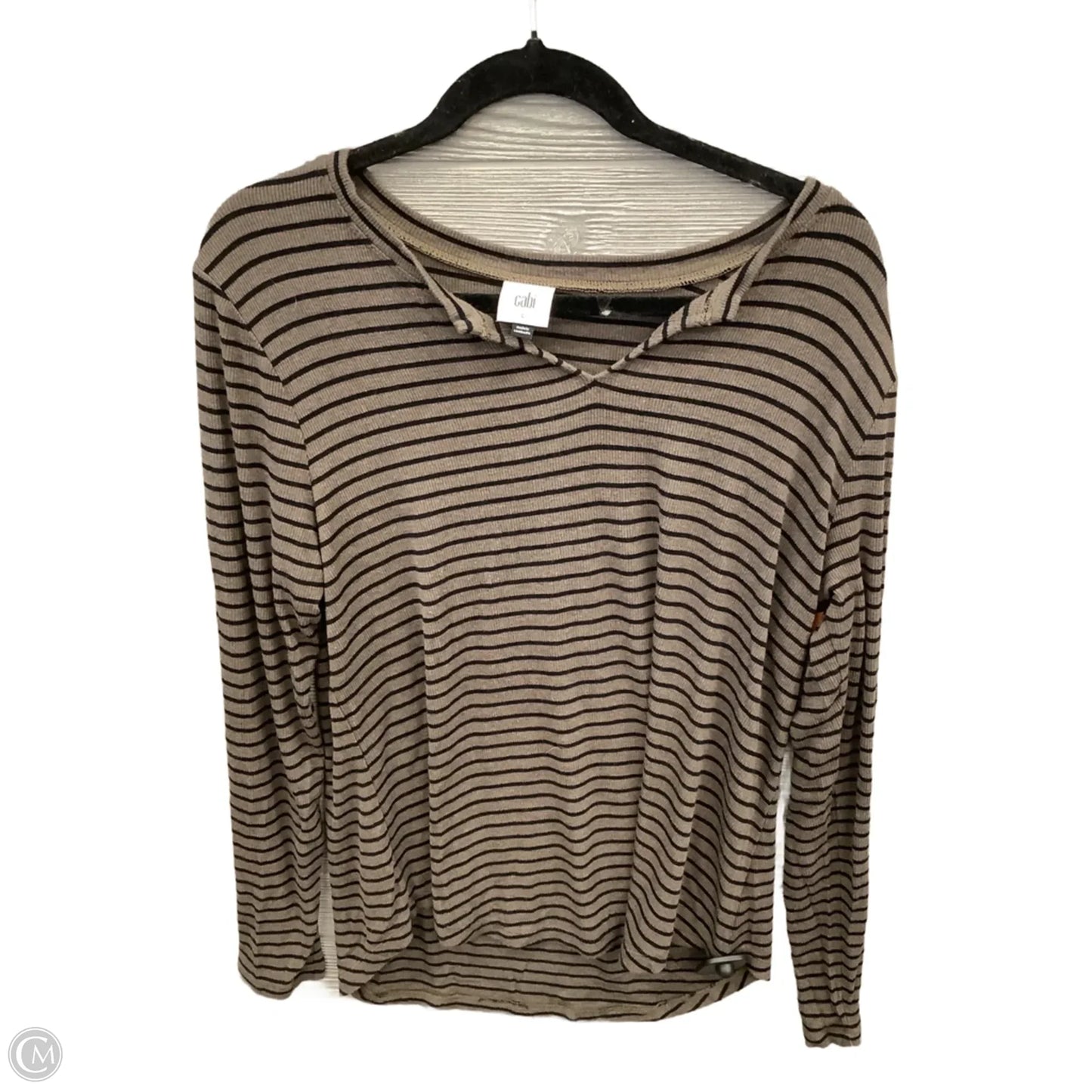Top Long Sleeve By Cabi In Striped Pattern, Size: L