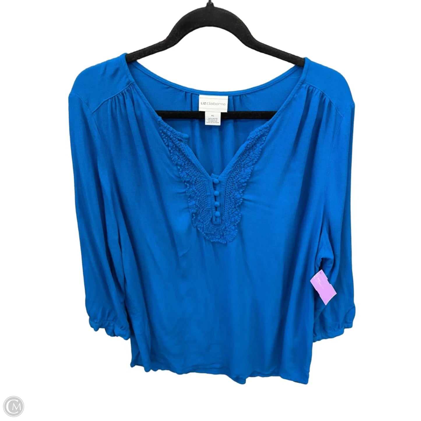 Top 3/4 Sleeve By Liz Claiborne In Blue, Size: Xl