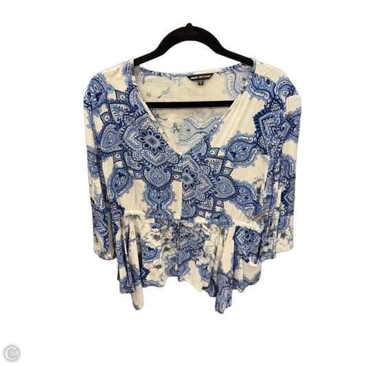 Top 3/4 Sleeve By Unique Spectrum In Blue & White, Size: Xl