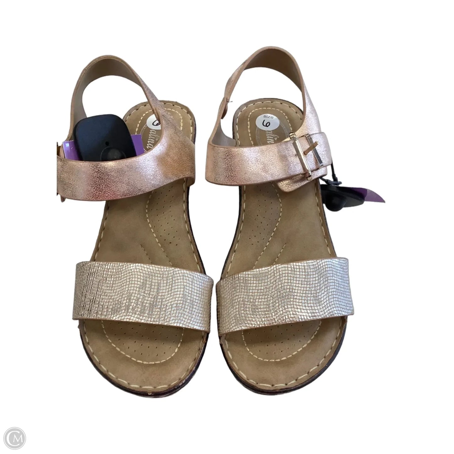 Sandals Heels Wedge By Clothes Mentor In Bronze, Size: 6