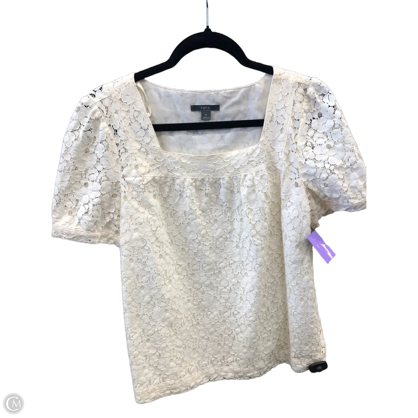 Blouse Short Sleeve By Apt 9 In Cream, Size: M
