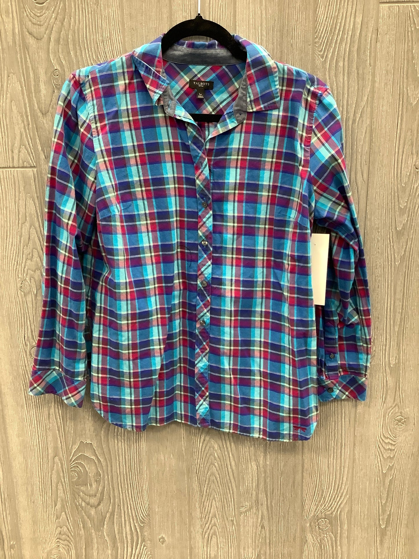 Top Long Sleeve By Talbots In Plaid Pattern, Size: Lp