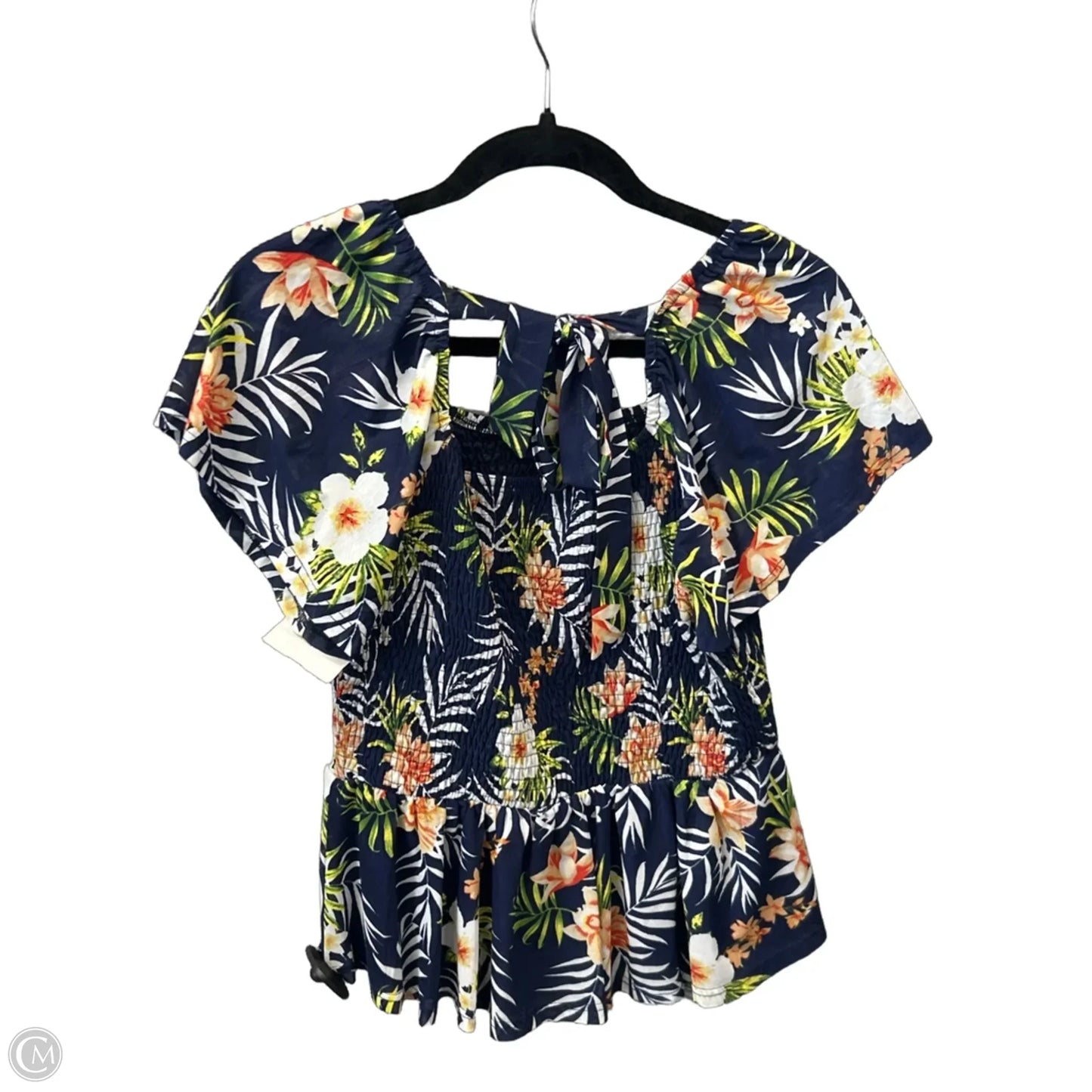 Top Short Sleeve By Ember In Tropical Print, Size: M