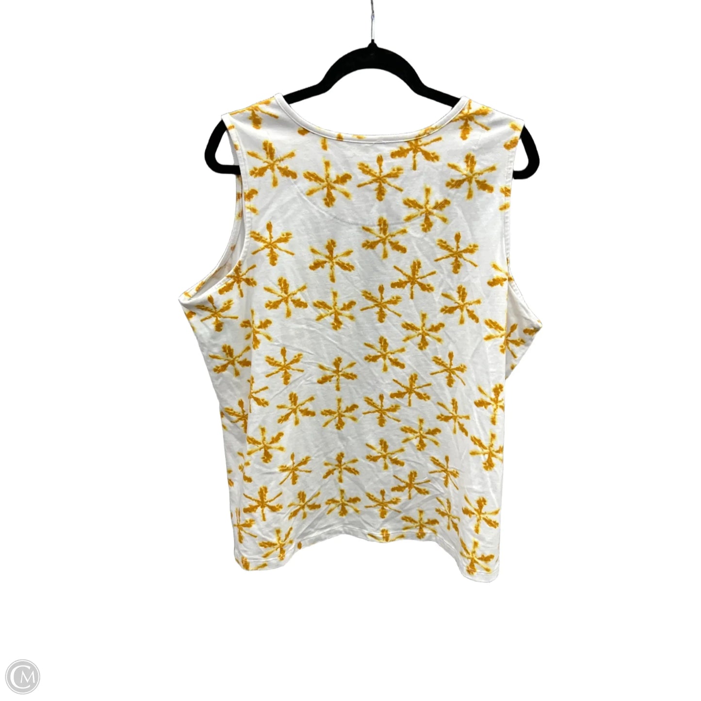 Top Sleeveless By Denim And Company In White & Yellow, Size: 2x