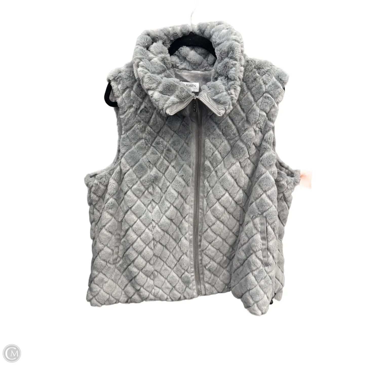 Vest Faux Fur & Sherpa By Carmen By Carmen Marc Valvo In Grey, Size: 2x