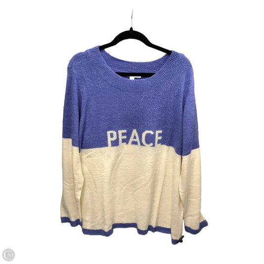 Sweater By Peace Love World In Blue & White, Size: 2x