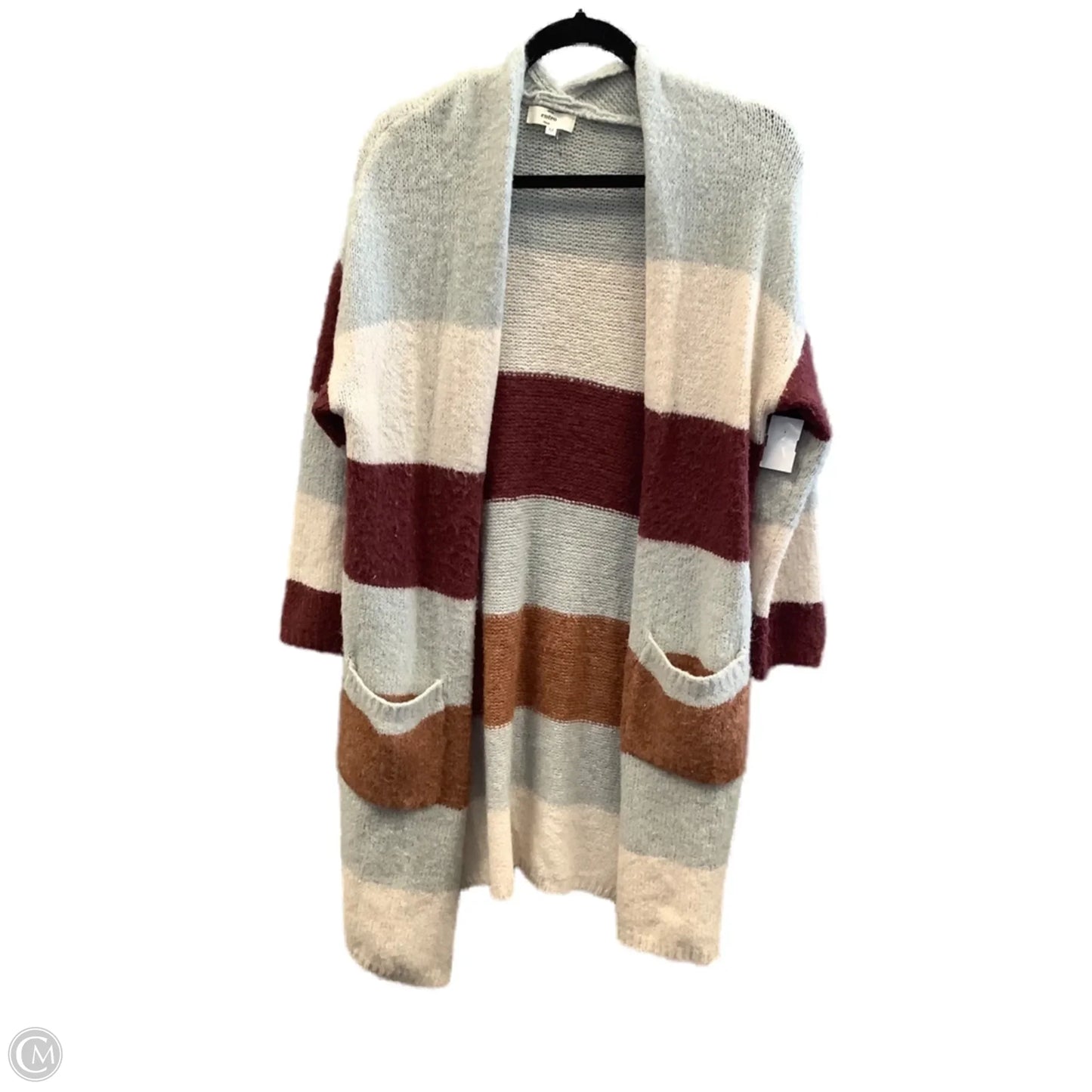 Sweater Cardigan By Entro In Striped Pattern, Size: M