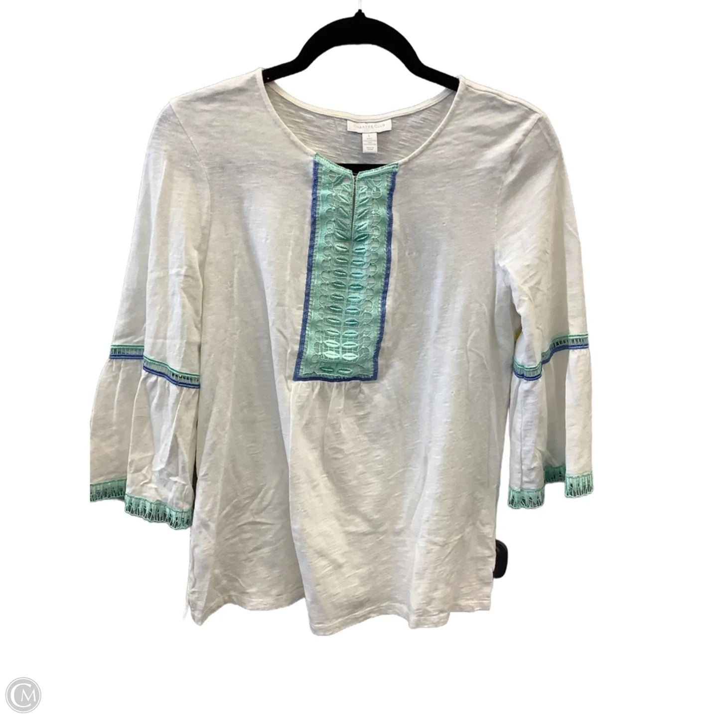 Top 3/4 Sleeve By Charter Club In White, Size: L