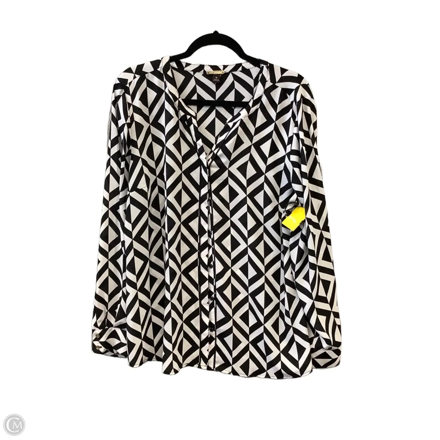 Blouse Long Sleeve By Dana Buchman In Black & White, Size: Xl