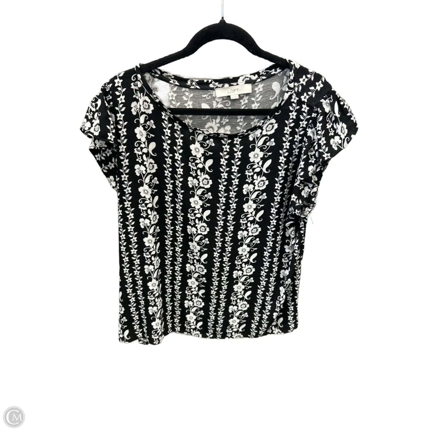Top Short Sleeve By Loft In Black & White, Size: Xl