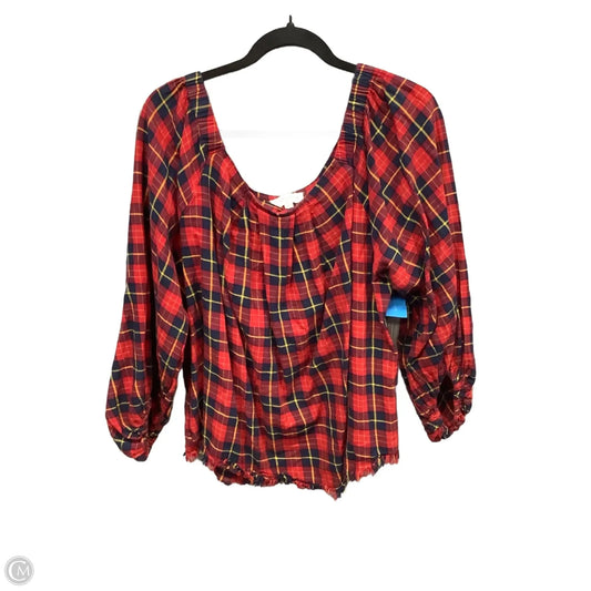 Top Long Sleeve By Umgee In Plaid Pattern, Size: 1x