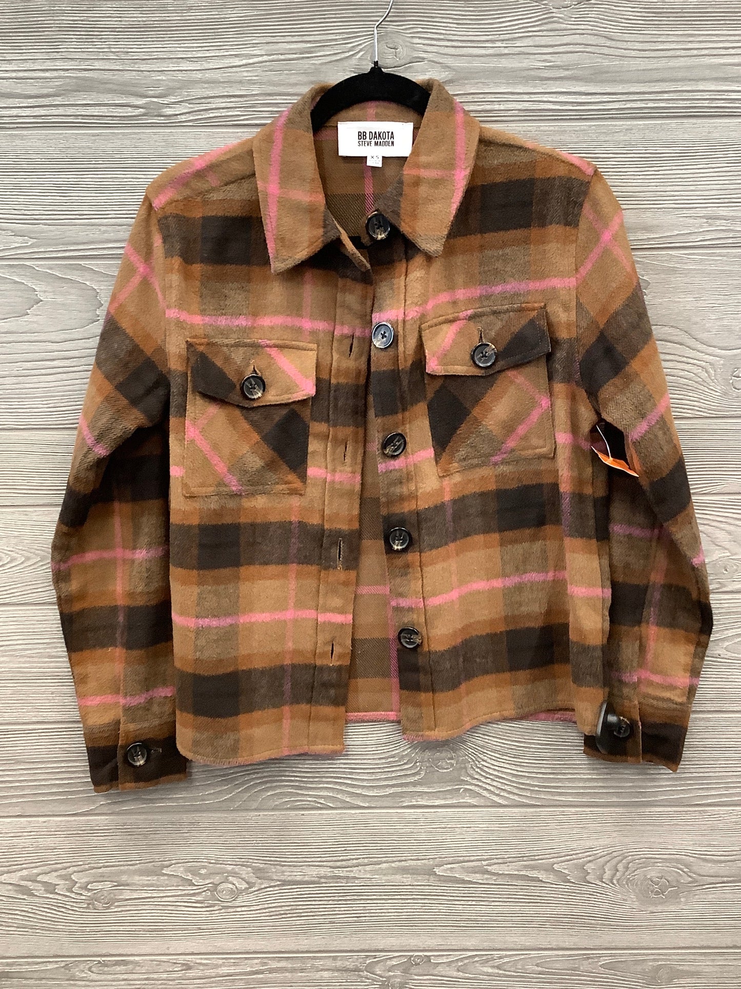 Jacket Shirt By Steve Madden In Brown & Pink, Size: Xs