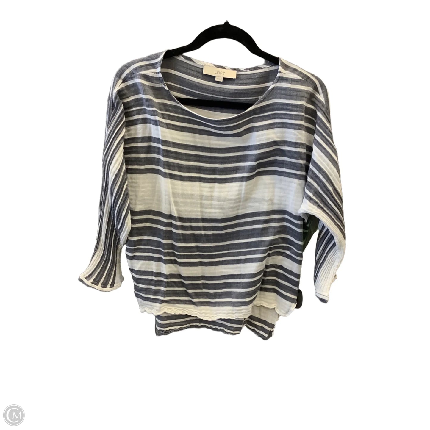 Top Long Sleeve By Loft In Grey & White, Size: Xs