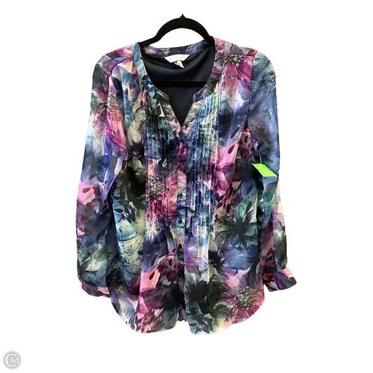 Top Long Sleeve By Christopher And Banks In Blue & Purple, Size: M