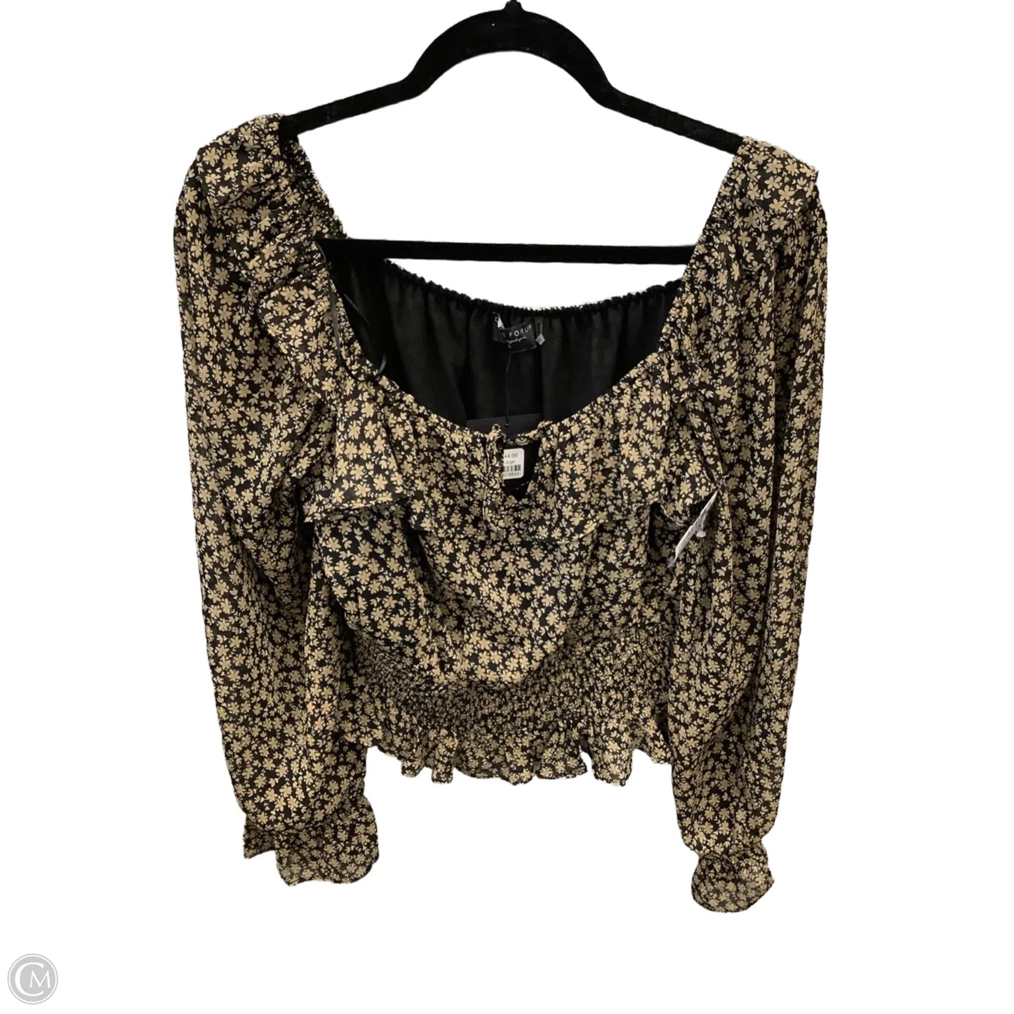 Blouse Long Sleeve By Dress Forum In Black & Brown, Size: L