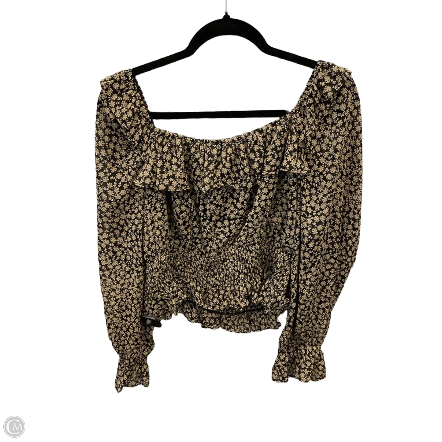 Blouse Long Sleeve By Dress Forum In Black & Brown, Size: L