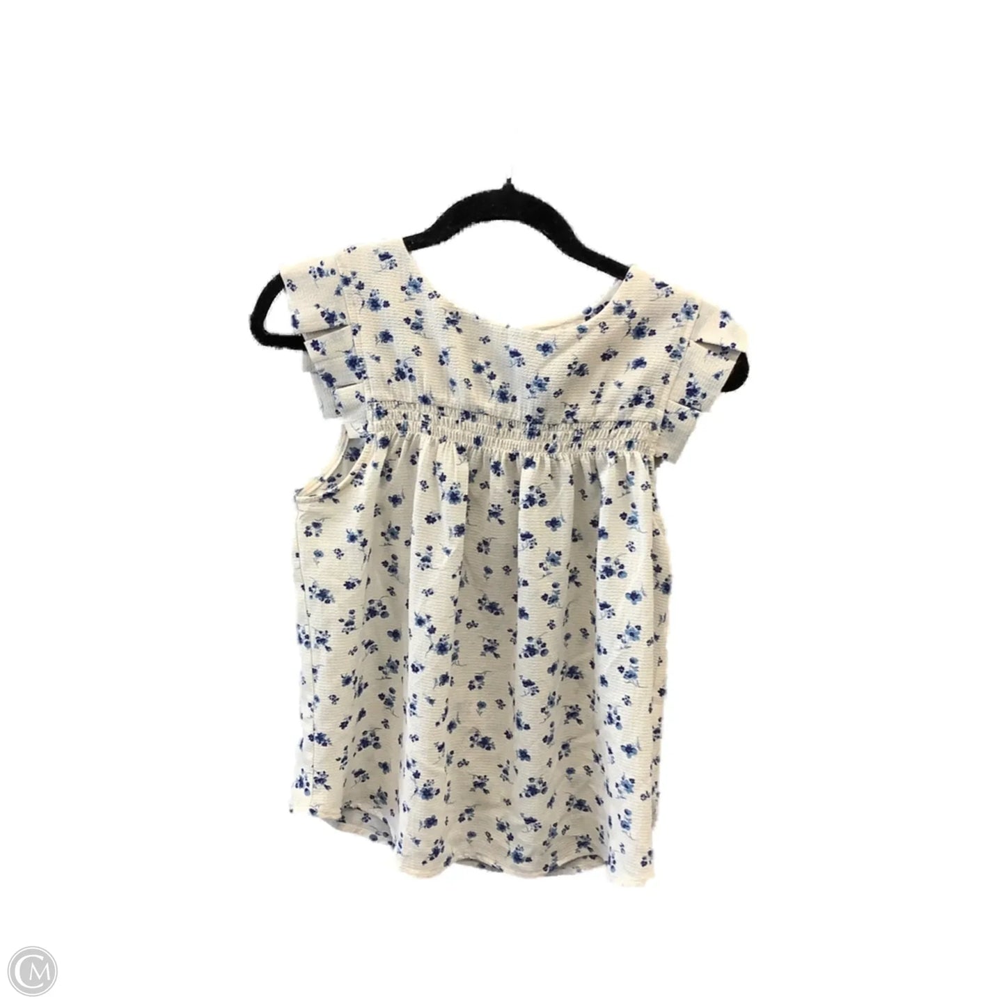 Top Short Sleeve By Monteau In Blue & Cream, Size: M