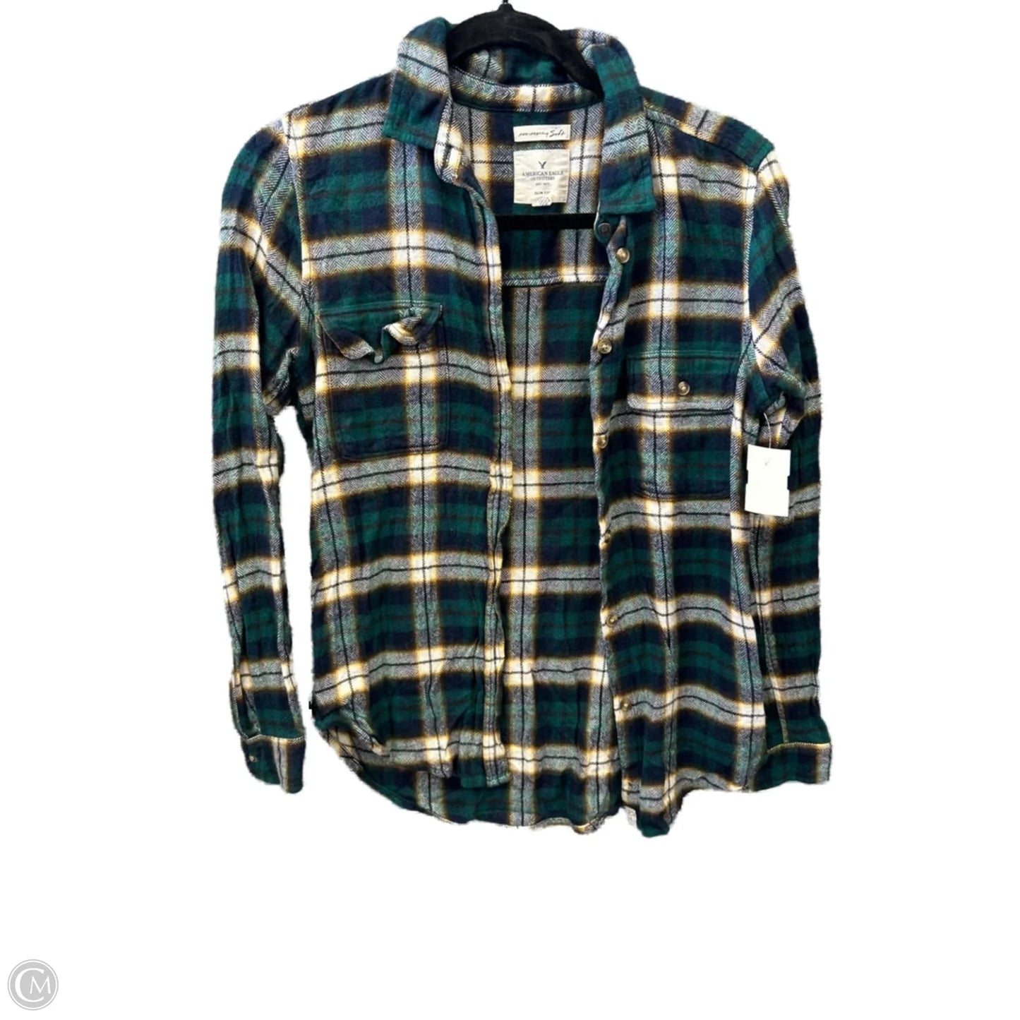 Top Long Sleeve By American Eagle In Plaid Pattern, Size: S