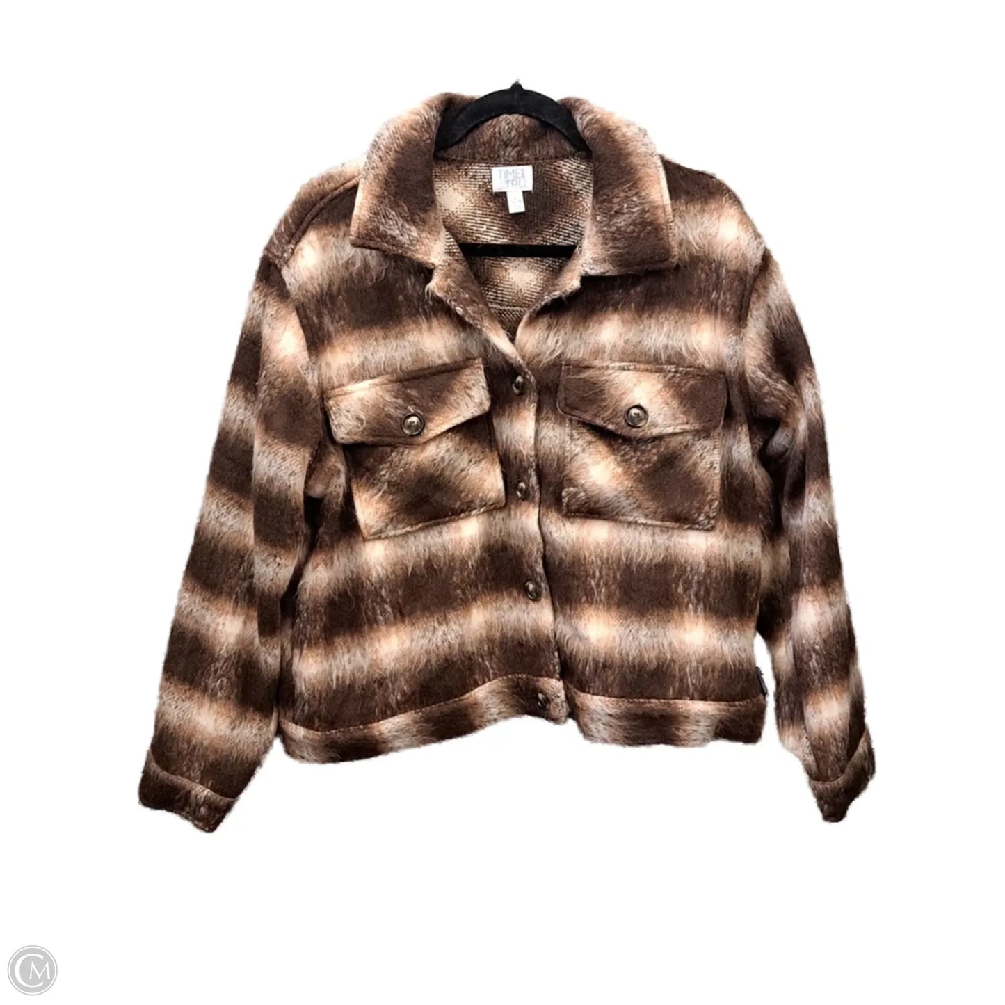 Jacket Faux Fur & Sherpa By Time And Tru In Plaid Pattern, Size: L