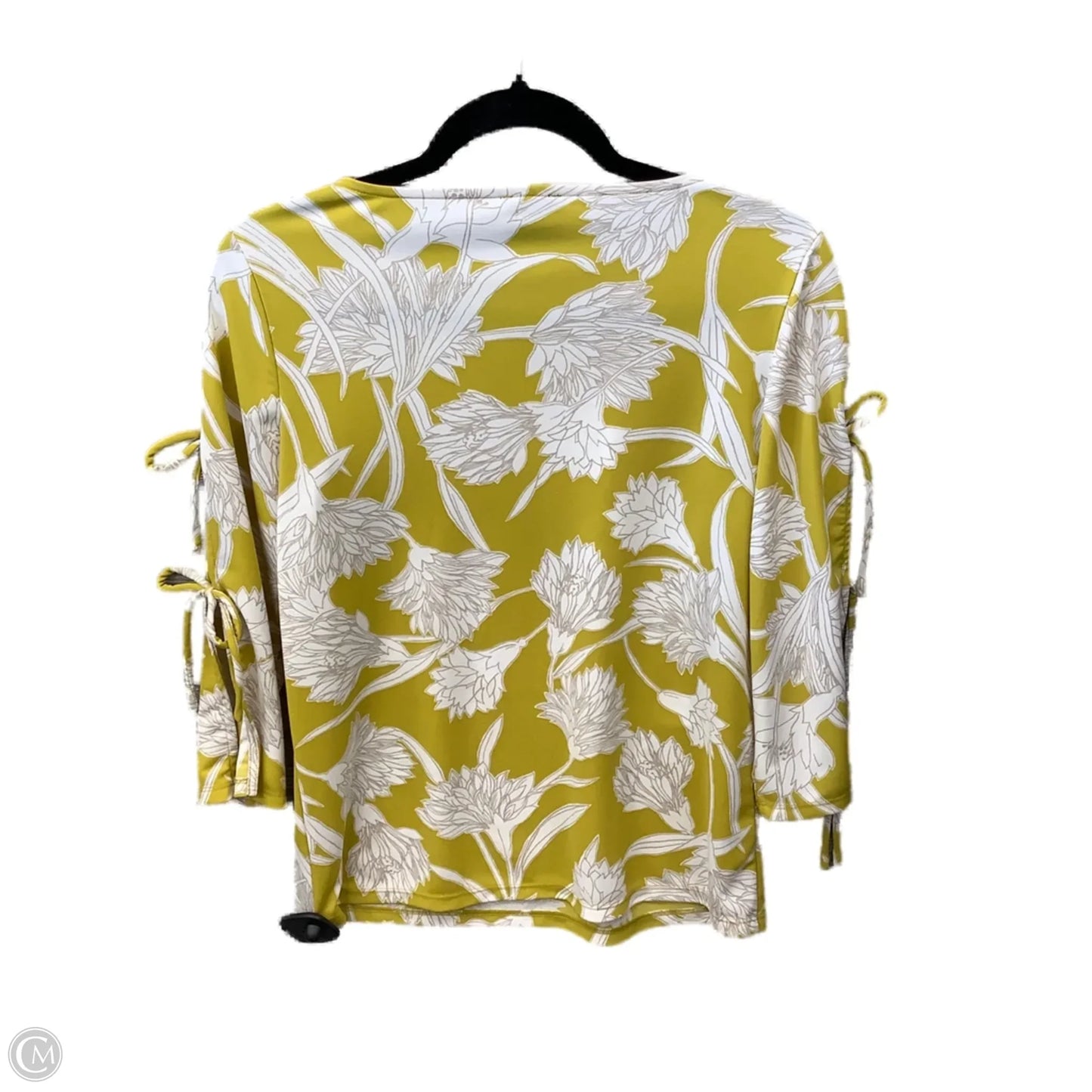 Blouse Long Sleeve By Ann Taylor In White & Yellow, Size: Xsp