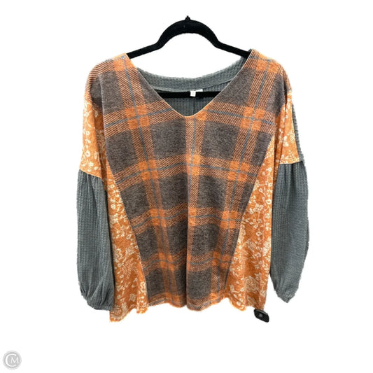 Top Long Sleeve By Cato In Grey & Orange, Size: Xl