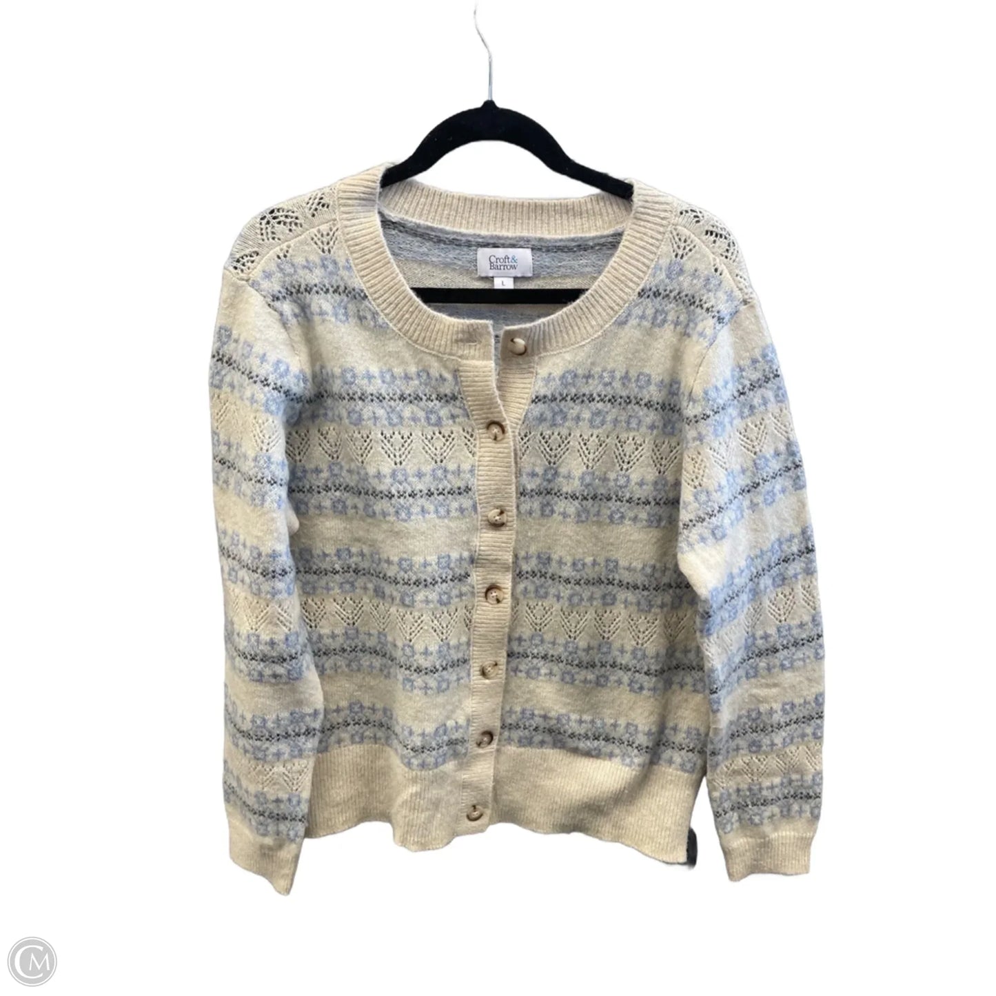 Sweater Cardigan By Croft And Barrow In Blue & Tan, Size: L