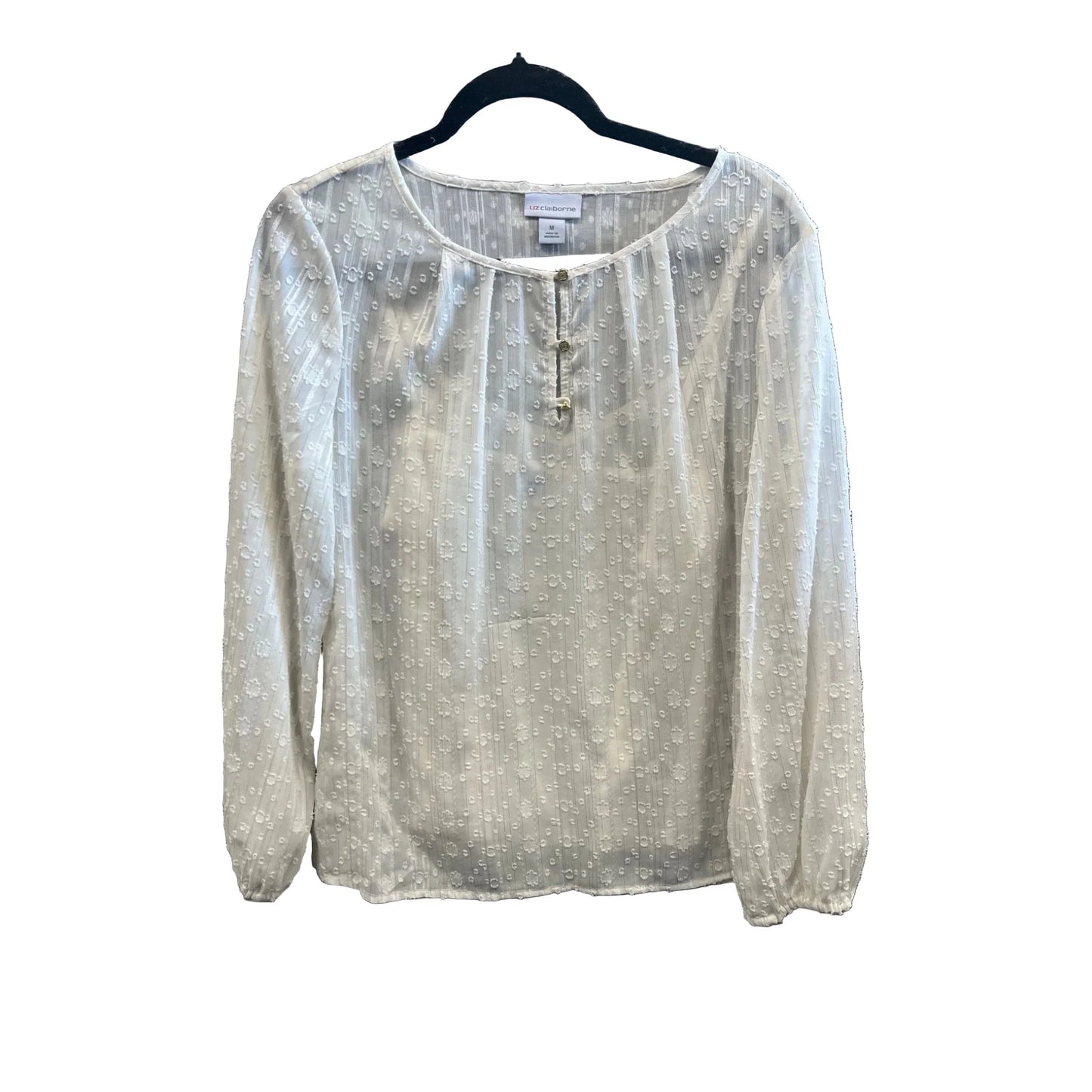 Top Long Sleeve By Liz Claiborne In White, Size: M