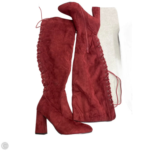 Boots Knee Heels By Clothes Mentor In Red, Size: 11