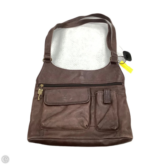 Handbag Leather By Fossil, Size: Medium