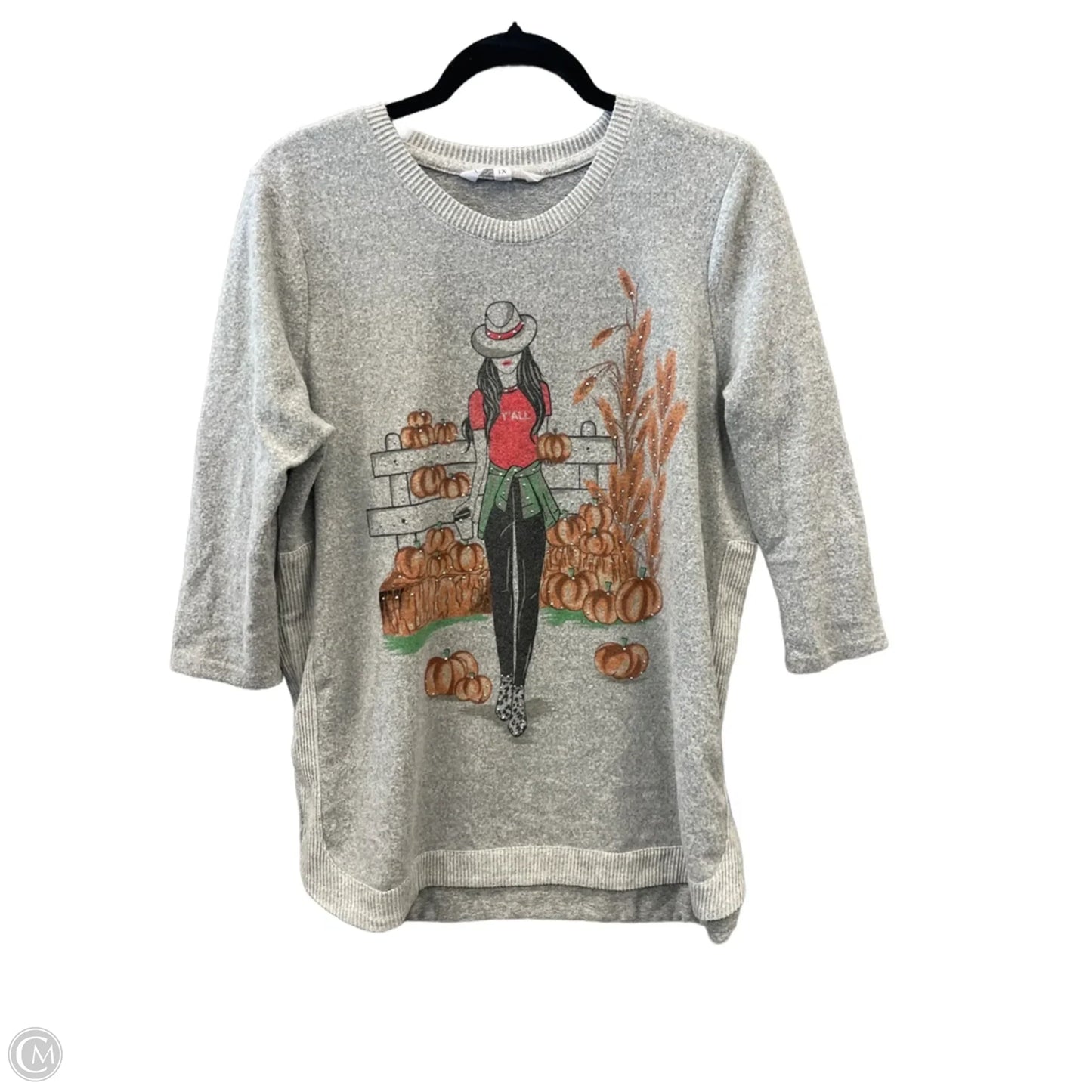 Top Long Sleeve By Clothes Mentor In Grey, Size: 1x