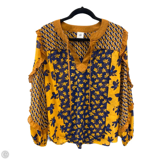 Blouse Long Sleeve By Cabi In Blue & Cream, Size: S