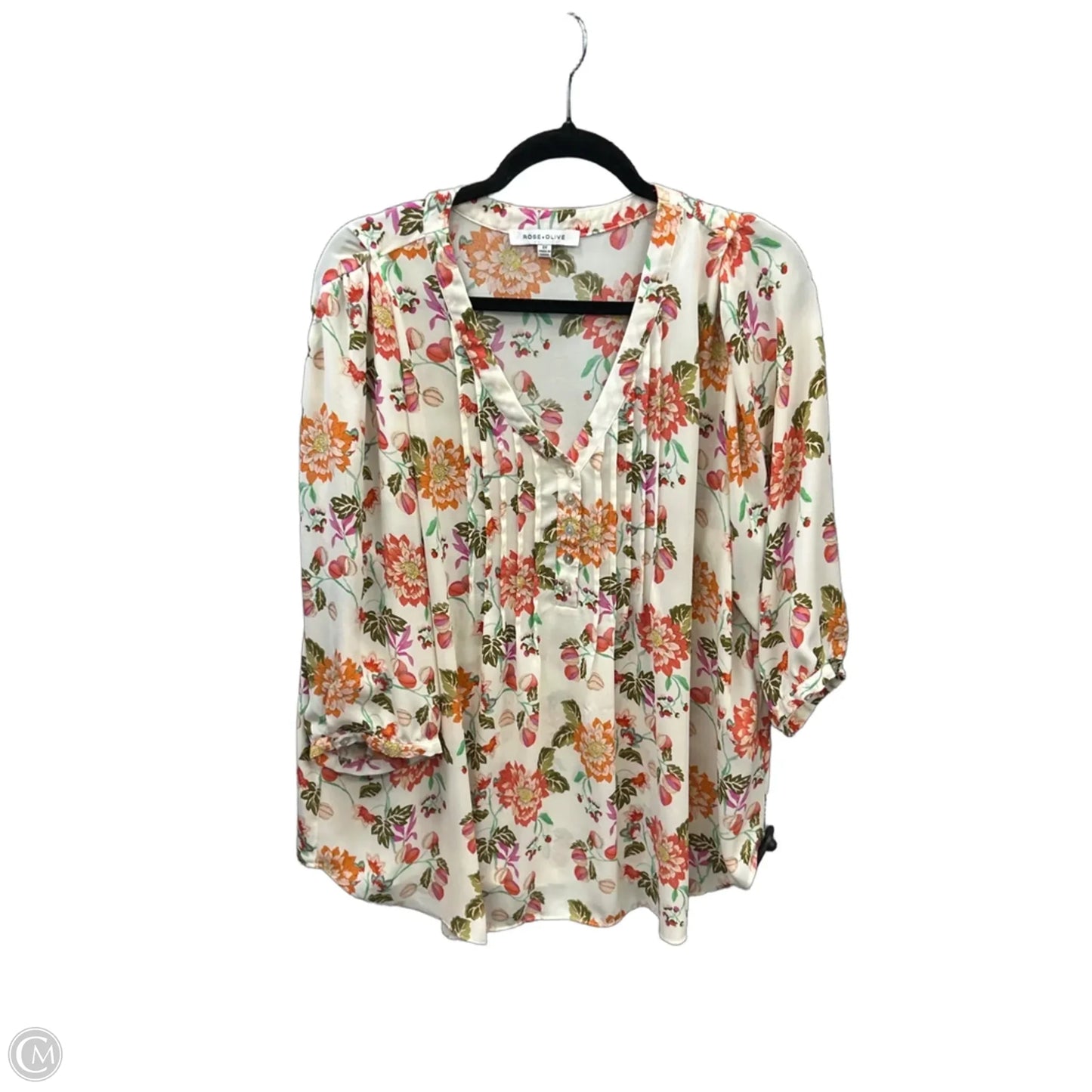 Blouse Long Sleeve By Rose And Olive In Floral Print, Size: 2x