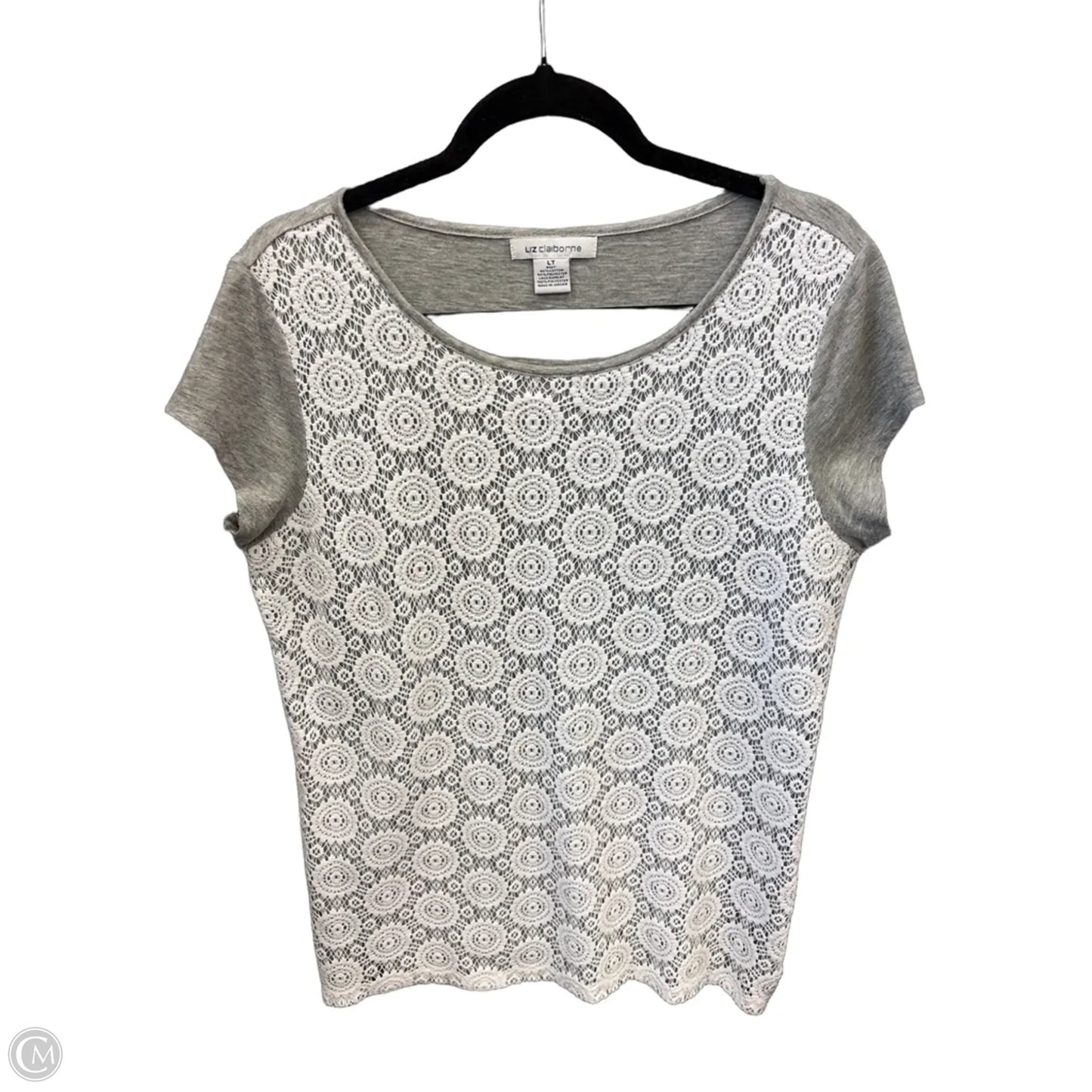 Top Short Sleeve By Liz Claiborne In Grey & White, Size: L
