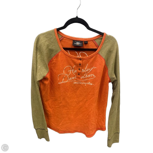 Top Long Sleeve By Harley Davidson In Green & Orange, Size: Xl