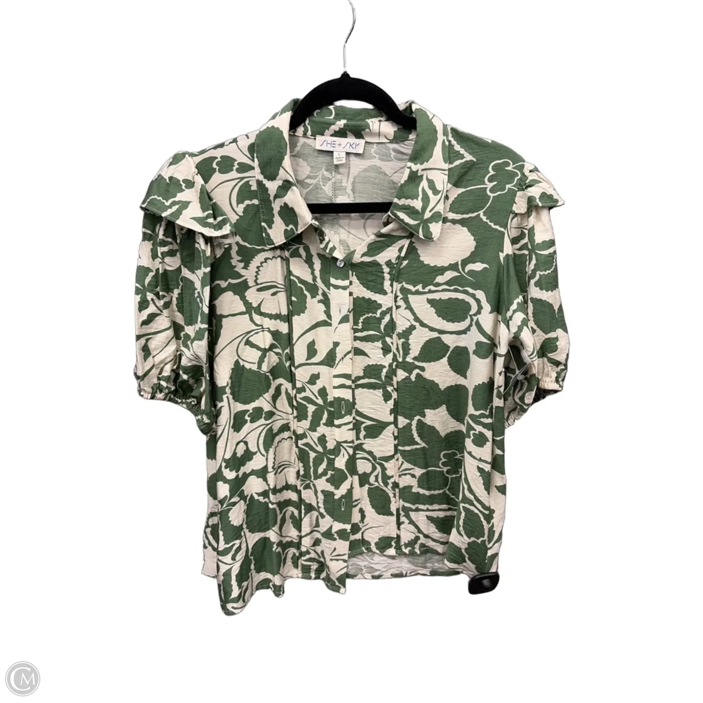 Top Short Sleeve By She + Sky In Cream & Green, Size: L