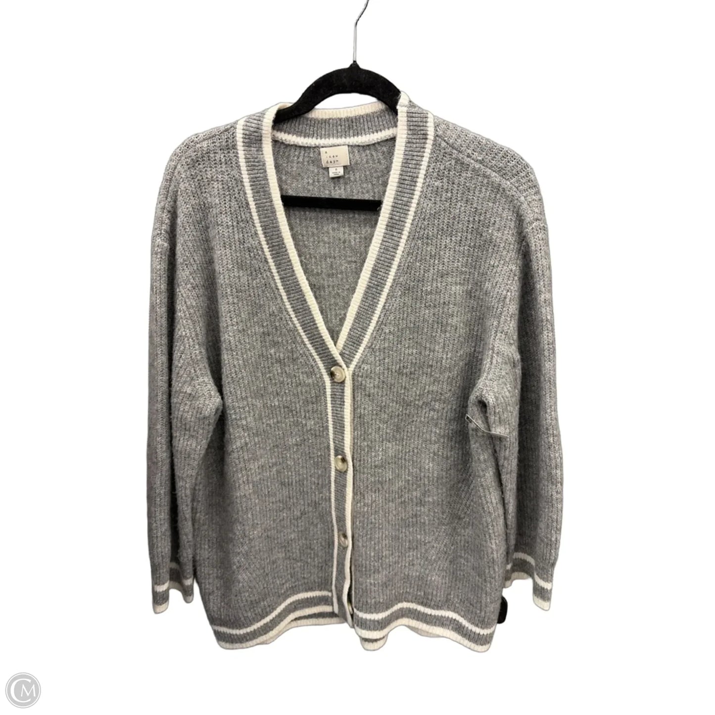 Sweater Cardigan By A New Day In Grey & White, Size: S
