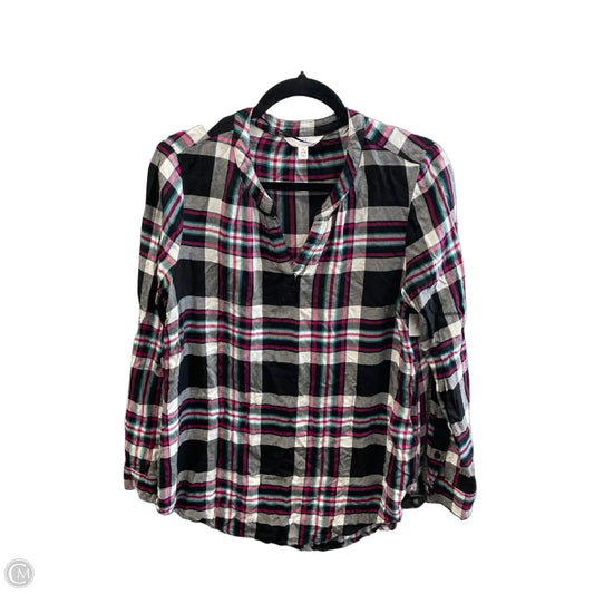 Top Long Sleeve By Time And Tru In Plaid Pattern, Size: S