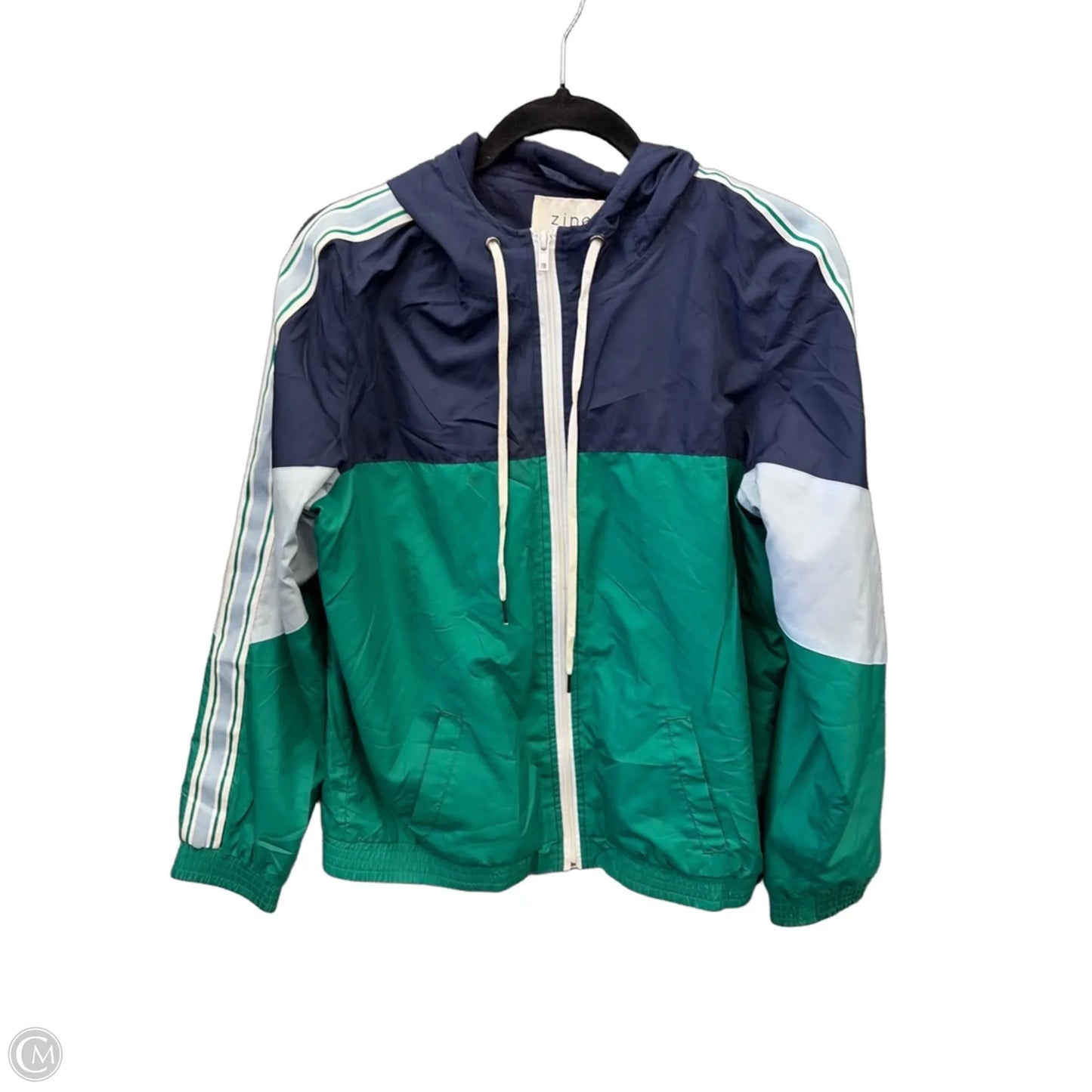 Jacket Windbreaker By Zobha In Blue & Green, Size: M
