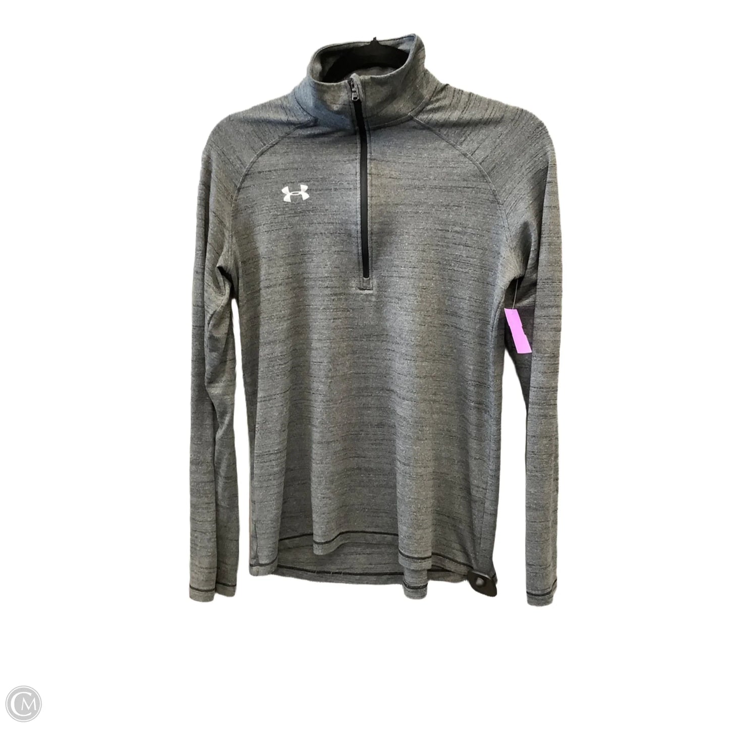 Athletic Top Long Sleeve Collar By Under Armour In Grey, Size: S